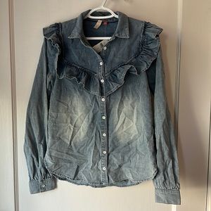 Womens ANTHROPOLOGIE chambray button up shirt size small NWT blue